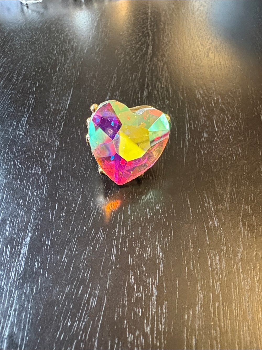 Iridescent Heart Prism Ring - Multicolor Crystal